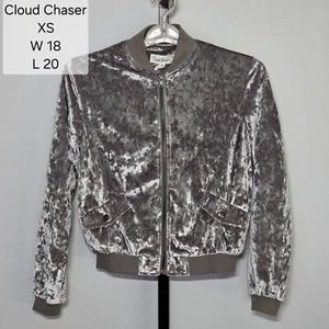 Cloud Chaser Velvet Bomber Jacket - XS W18" x L20" - Grey & Silver - Picture 1 of 8