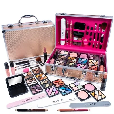 GLAMZA 84pc Vanity Case Vegan Make Up Carry Box Travel Beauty Cosmetic Storage Case Set