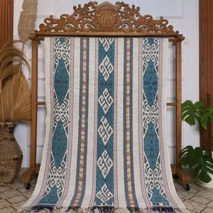 Hand Woven Blanket Kalimantan Songket Motif Ethnic Indonesian Culture - White - Picture 1 of 2