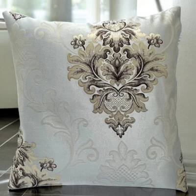 Fundas de Cojín Plateadas Beige Negro Scandi Flor Damasco Diseño 18x18" en 45x45cm Foto 1 de 4