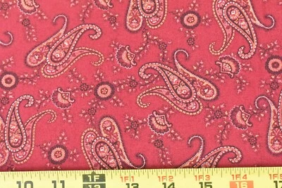 34" Long, Pink Floral Paisley on Red Quilt Cotton, Benartex/"Tuilleries",P5153 - Image 1 of 4