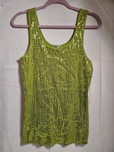 Vintage Charlotte Russe grünes Bohemian Tank Top Pailletten Glitzer Gr. L - Bild 1 von 13