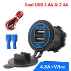 12V Motorcycle Dual USB Charger Socket Power Outlet 2.4A & 2.4A For Cell Phones