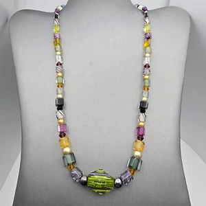 Handcrafted Multicolored Italian Furnace Glass Bead Necklace 20" Sterling Clasp - Picture 1 of 13