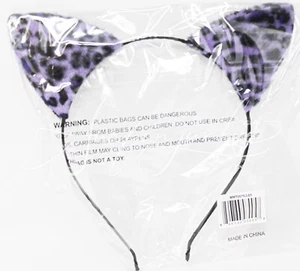Diadema Tarte Orejas de Gato Púrpura Negro Estampado Animal Disfraz Halloween Adulto Nuevo - Imagen 1 de 1