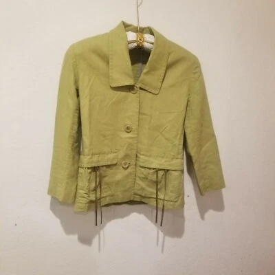 Chaqueta para mujer ISDA & Co manga larga con botones lino verde talla pequeña Foto 1 de 4