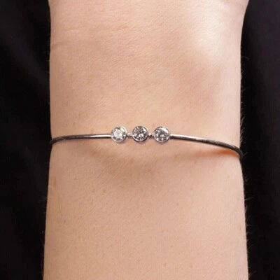 Brazalete Brazalete Para Mujer 2Ct Corte Redondo Moissanita Real Chapado en Oro Blanco 14K Foto 1 de 4