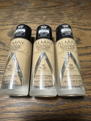 3 PACK ALMAY SKIN PERFECTING COMFORT MATTE FOUNDATION 110 NEUTRAL BUFF As Is - Image 1 of 2