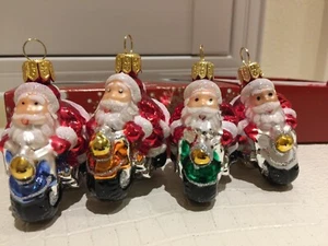 Weihnachten X'mas Ornament HANDGEMACHT IN POLEN Glas Weihnachtsmann auf Fahrrad 3"x2" Neu Box - Bild 1 von 8