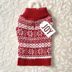 Dog Sweater XS Red Striped Nordic Christmas Holiday Knit Fuzzy Turtleneck NWT - Picture 1 of 4