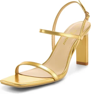 Women'S Strappy High Heels Square Open Toe Heeled Sandals Ankle Strap Dressy Wed - Picture 1 of 17