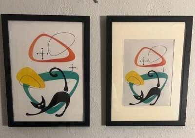 Impresión enmarcada de gato negro de la era atómica moderna de mediados de siglo sobre lienzo 4 opciones Foto 1 de 4