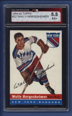1954-55 Topps #22 WALLY HERGESHEIMER KSA 5.5 EX+ New York Rangers *CENTERED* - Image 1 of 2