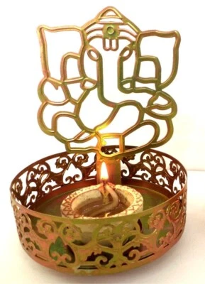 Soporte de luz de té Ganesh Ji de metal hecho a mano para decoración del hogar y el templo, 1 pieza. Foto 1 de 2