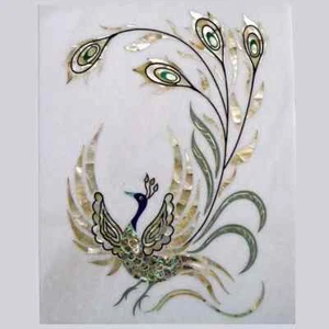 18"x24" White Marble Peacock Design Abalone Shell Inlay Dining Table Furniture - Picture 1 of 8