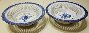2 Chinese Blue & White Footed Flared & Slotted Serving Bowls 10" Porcelain (L42) - Picture 1 of 12