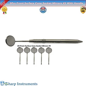 Dental Mirror Handle With Front Surface Cone Socket Mirrors #5 Stainless Steel - Picture 1 of 2