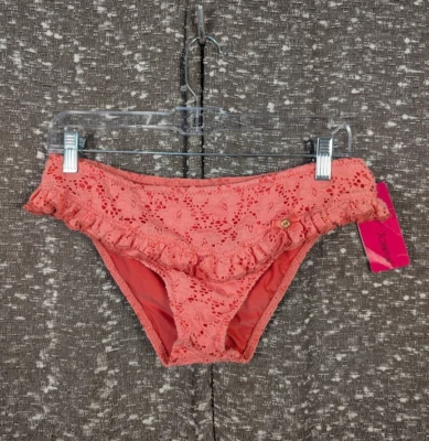 Nuevo con etiquetas Traje de baño vintage Betsey Johnson rosa Y2K con volantes de encaje parte inferior para mujer grande Foto 1 de 4