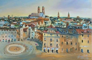 München 40 x 60 cm Leinwandbild Bernhard Gerner Malerei braun blau handgemalt 🎨 - Bild 1 von 12