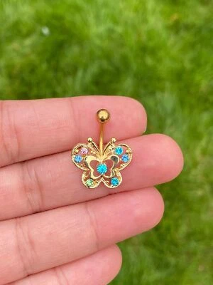 Anillo colgante de estrás y estrás de oro gema MiltiColor barras ombligo Foto 1 de 4