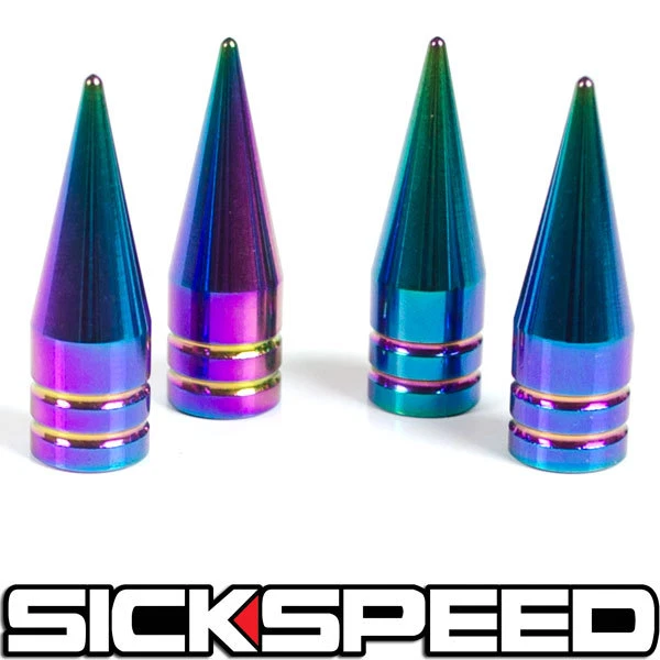 4 NEO CHROME LONG SPIKED VALVE STEM CAPS METAL THREAD KIT/SET FOR WHEELS/TIRE P2 - Image 1 of 1