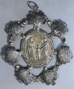 Filigrana argento medaglia religiosa Sacra Famiglia San Luigi Gonzaga 19° secolo - Picture 1 of 2
