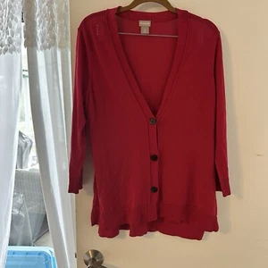 Chicos Women’s Cardigan Red Rose Long Sleeve Cotton Nylon 2, L - Picture 1 of 6