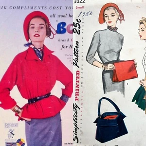 RARE 50s Vintage Original Simplicity 3322 FF Pattern Sally Victor Hat & Purse - Bild 1 von 17