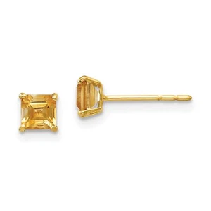 14k Yellow Gold Childrens Citrine 4mm Square Post Earrings - Picture 1 of 8