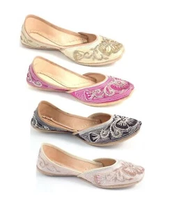 ZAPATOS PLANOS DE MUJER DE CUERO REAL SEQINS SUPERIORES MOJARI INDIA BAILARINA TALLA - Imagen 1 de 33