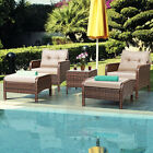 5 Pcs Rattan Wicker Furniture Set Sofa Ottoman W/ Cushions Patio Garden Yard New