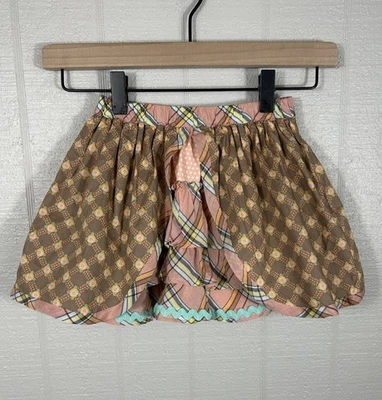 Falda Matilda Jane Talla 4 Giro Volantes Marrón Rosa Cuadros Floral Otoño Cottagecore Foto 1 de 4
