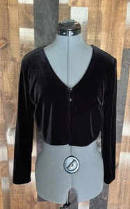 Vintage Black Velour Cropped Bolero Jacket Sz S Y2K 90s Stretch Evening Shrug - Picture 1 of 15