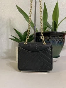 TORY BURCH Quilted Mini Black Leather Bag (In Good Condition) Size;6,5 X 5,5 In - Picture 1 of 12