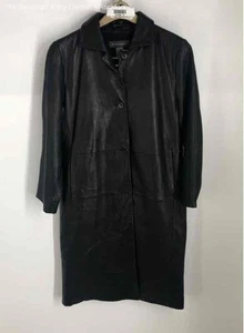 Banana Republic Mens Black Leather Pockets Long Sleeve Overcoat Size Medium - Picture 1 of 6