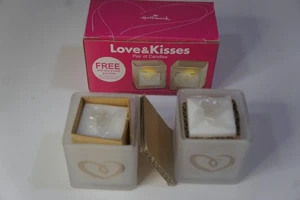 Vtg Hallmark Love & Kisses Pair of Candles w/Holders Frosted Glass Gift - Picture 1 of 14