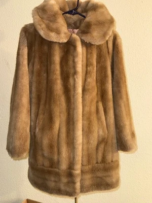 Abrigo de visón sintético vintage Tissavel cuello envolvente para mujer grande (M-L) bronceado camel Francia Foto 1 de 4