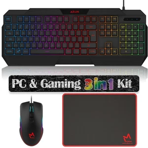 AIKUN 3 in 1 Gaming Keyboard Mouse and Mousepad Combo RGB Wired Set PC Laptop Au - Picture 1 of 11