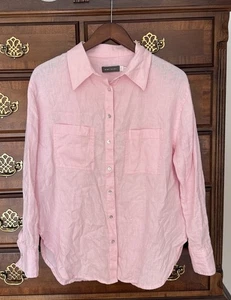 Mint Velvet Pink Linen Button-Down Shirt SMALL S Long Sleeve Lightweight pocket - Picture 1 of 4