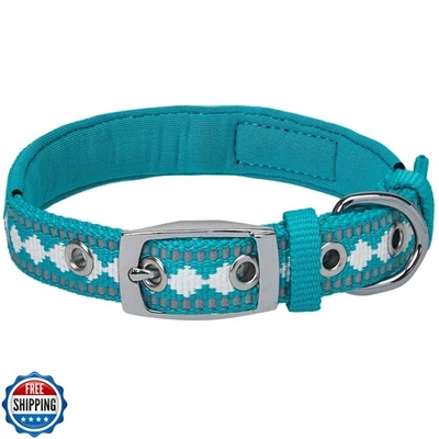 蓝莓宠物反光提花狗项圈带氯丁橡胶衬垫和金属  — 第 1/4 张图片