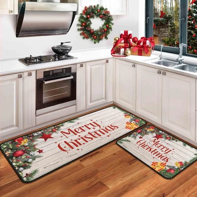 Juego de 2 alfombrillas de cocina de Navidad alfombrillas de cocina antideslizantes con respaldo decoración de Navidad Foto 1 de 4