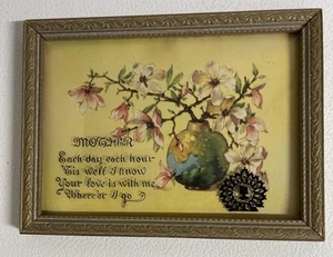 Vintage convex glass silhouette reverse Painted Cameo Flowers MOTHER Poem Framed - Picture 1 of 6