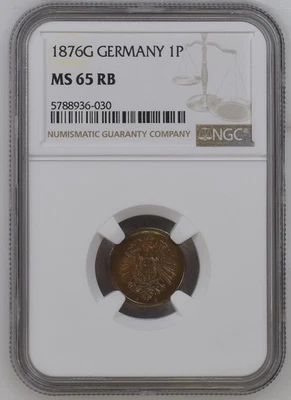 Coin Empire 1 Pfennig 1876 G NGC MS 65 RB Superb TOP POP 1/0 nswleipzig - Image 1 of 3