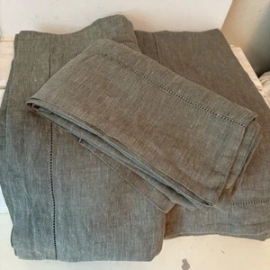 Pottery Barn Belgian Flax Linen 1 King Pillowcase Plus 2 Euro Shams Loden Green - Picture 1 of 7