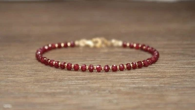 Pulsera Cuentas Rubí 18K Piedra Natal Julio Joyería Hecha a Mano Piedras Preciosas Boho Regalo j77 Foto 1 de 4