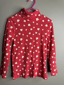 OLD NAVY Girls Size 5T Red W/ White Heart Ribbed Turtle Neck LS Shirt - Picture 1 of 3