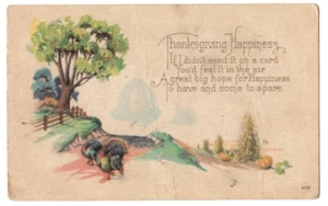 Thanksgiving Happiness If I Didn't Send it On a Card Postcard Turkey  1936 - Picture 1 of 2