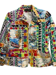 Vintage Harve Benard Blazer Tall 6 Full Zip Colorful Geometric All Over Print - Picture 1 of 8