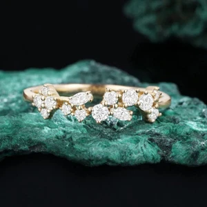 0.50 Ct Round Cut Vintage Diamond Daisy Flower Cluster Ring 14K Yellow Gold Over - Picture 1 of 8