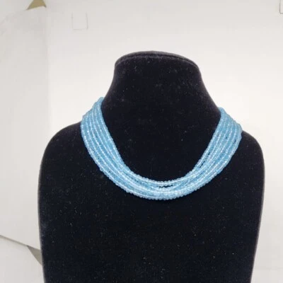 NATURAL AQUAMARINE 3-3.5MM approx. MICRO FACETED ROUND AAA GRADE  GEMSTONE BEADS - Image 1 of 4